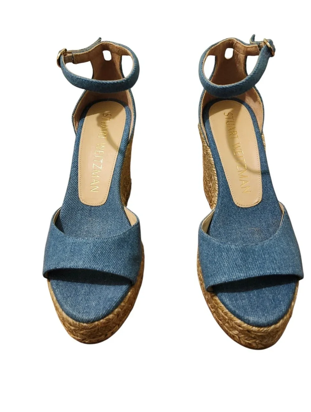 Stuart Weitzman Blue Denim Espadrille Platform Sandals